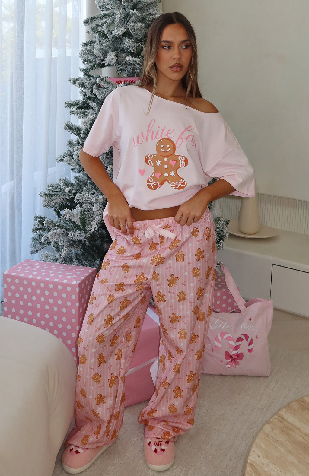 White Fox Sweetheart Pyjama Pants Gingerbread Twist