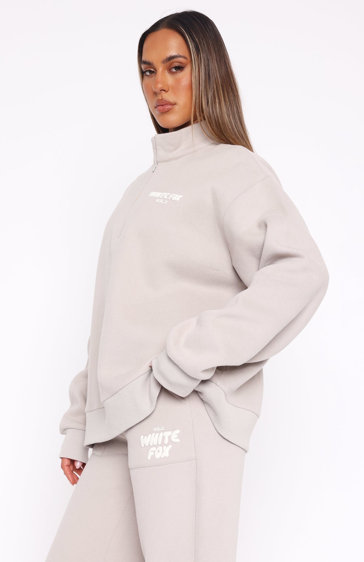 White Fox Offstage Zip Front Sweater Moon