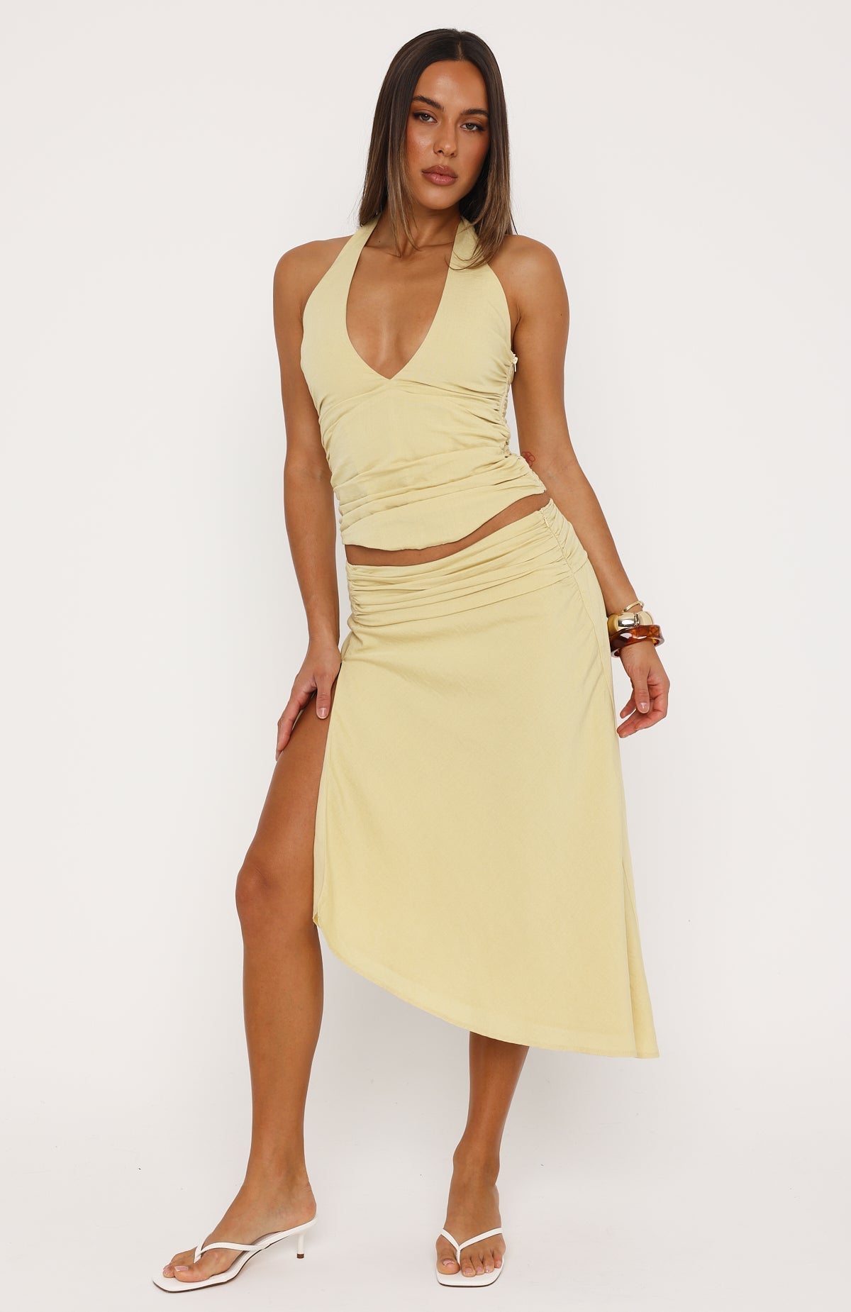 White Fox Twist And Tease Midi Skirt Burnt Butter