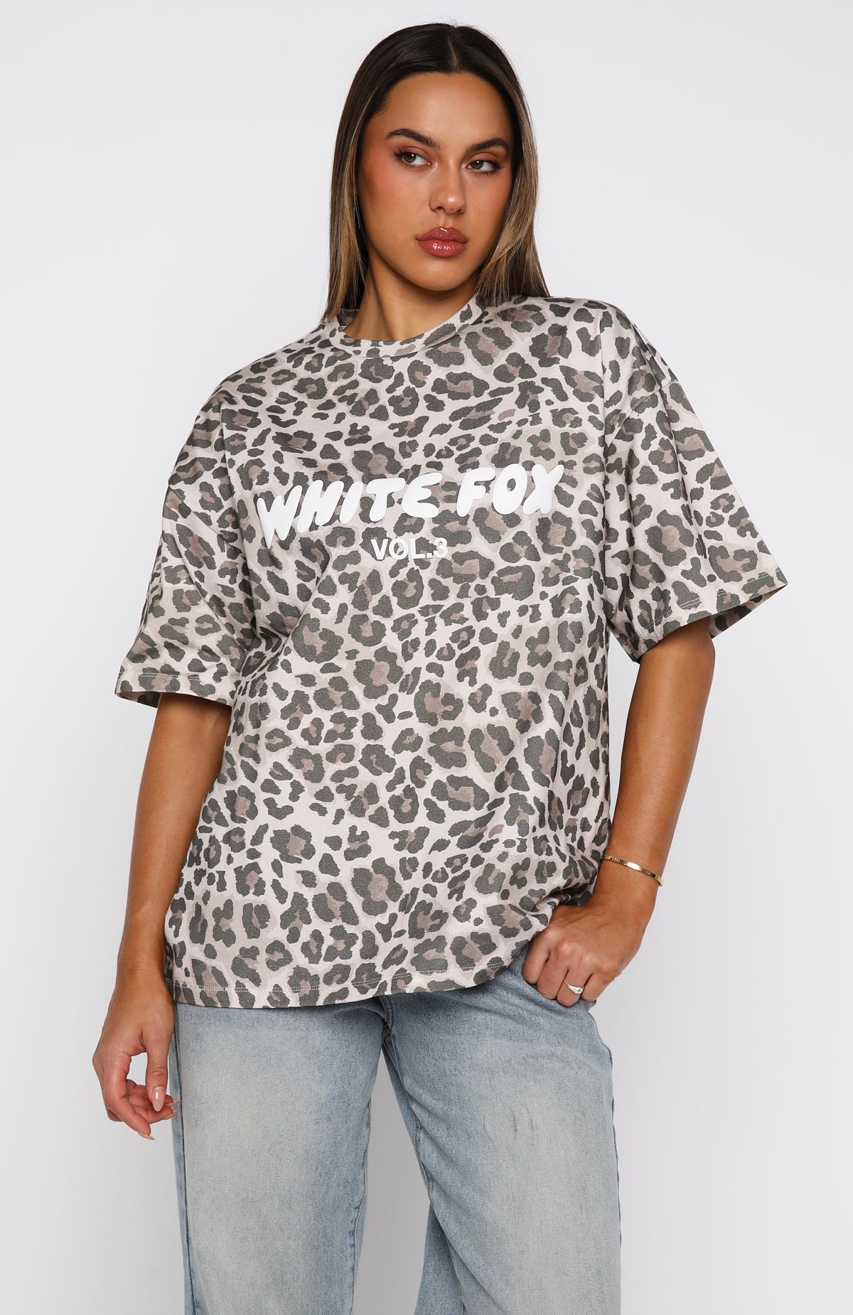 White Fox Offstage Printed Oversized Tee Leopard