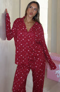 White Fox Pillow Talk Printed Long Sleeve Pyjama Set Cherry Noel