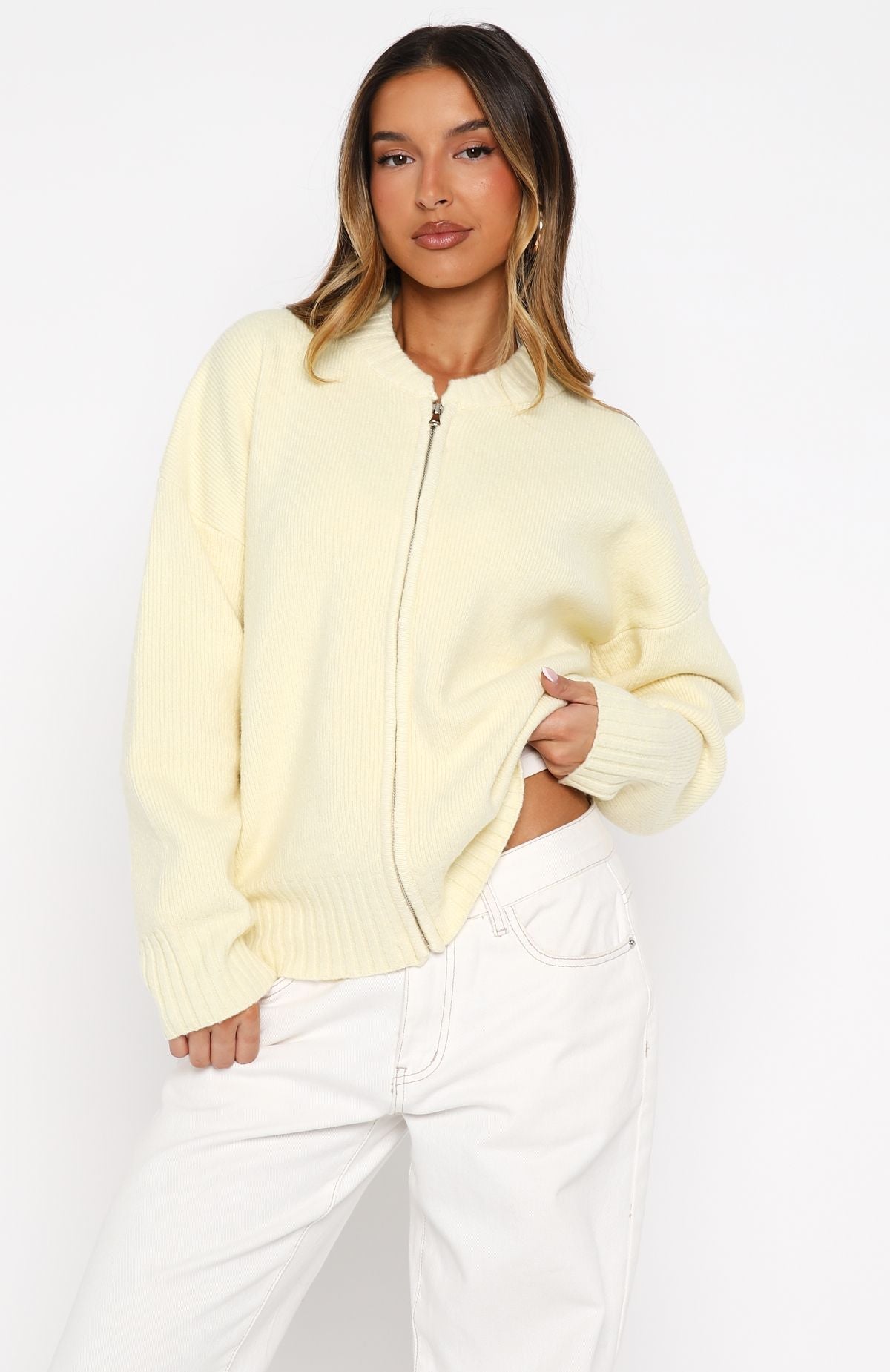 White Fox Unbreakable Bond Knit Jacket Lemon