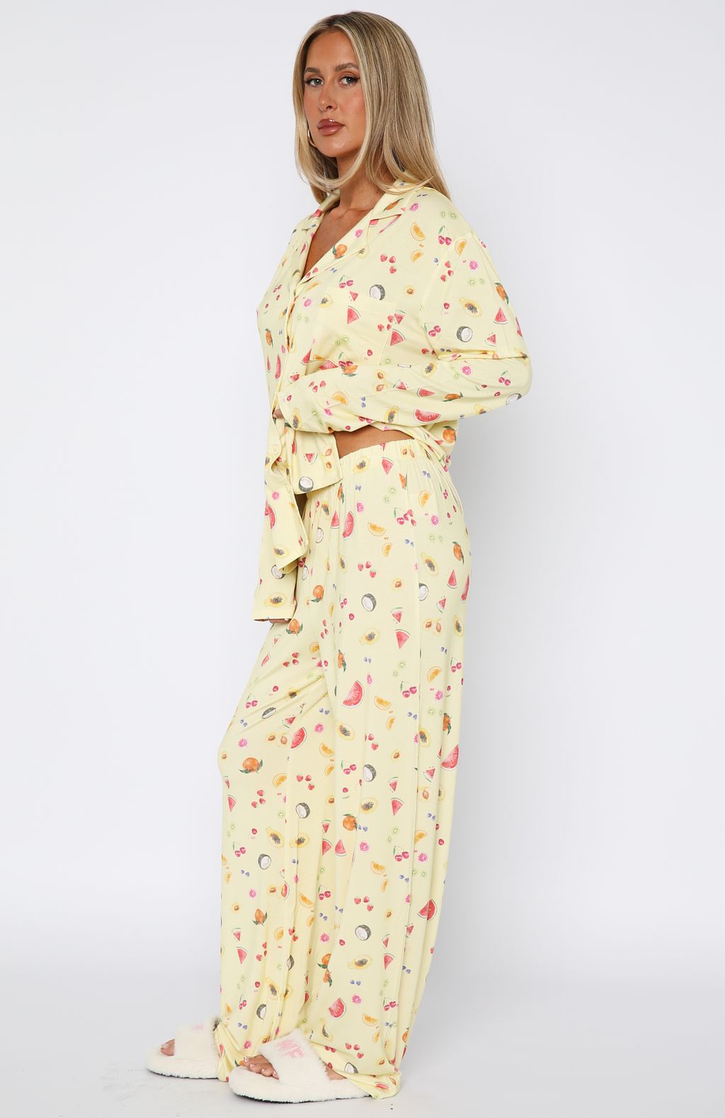 White Fox Pillow Talk Printed Long Sleeve Pyjama Set Fruit Salad