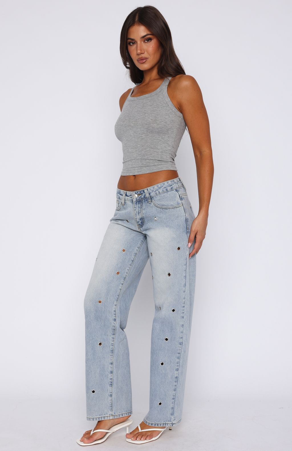 White Fox Athina Low Rise Wide Leg Jeans Light Blue Wash