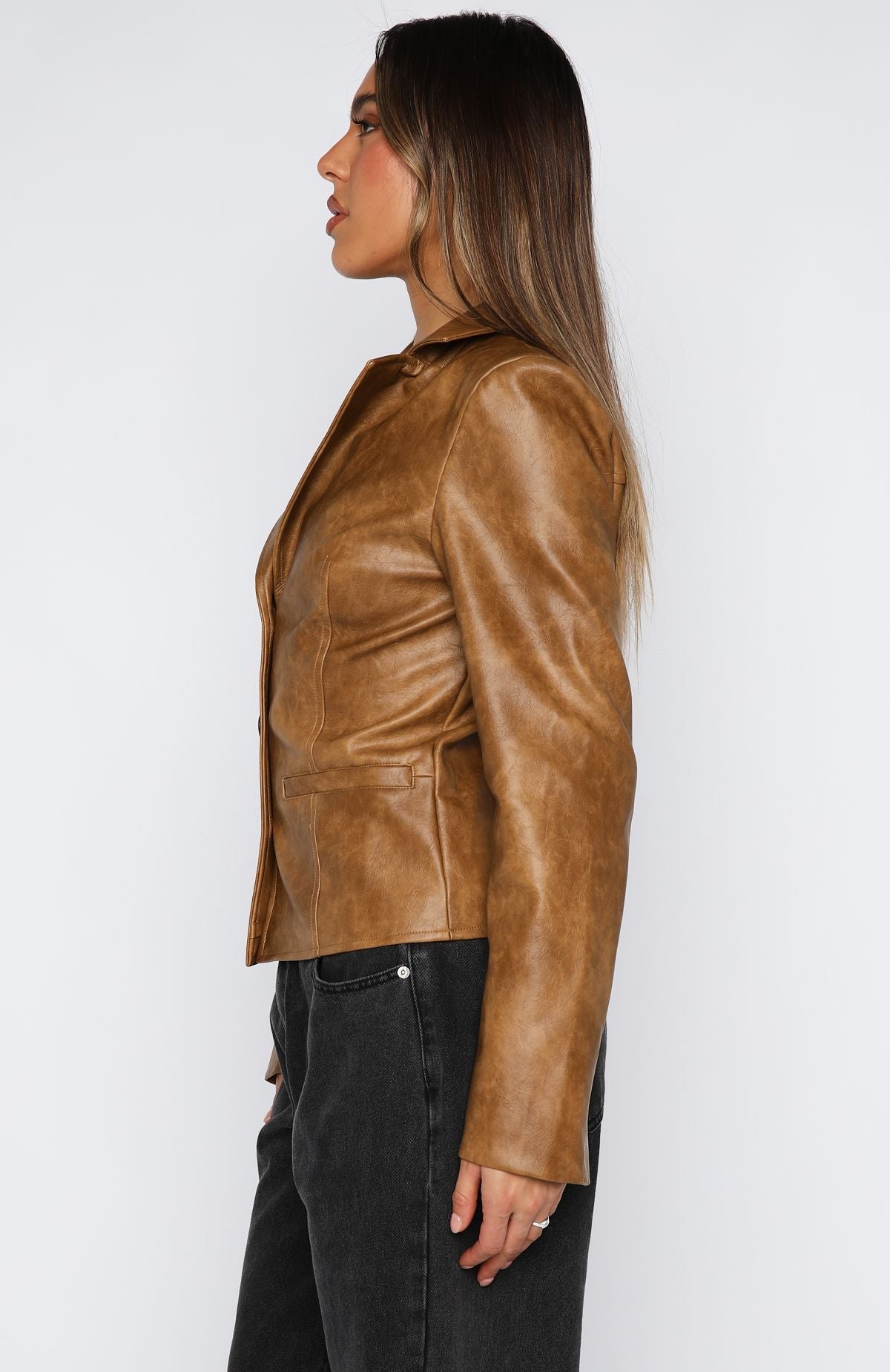 White Fox Classic Babe PU Jacket Tan