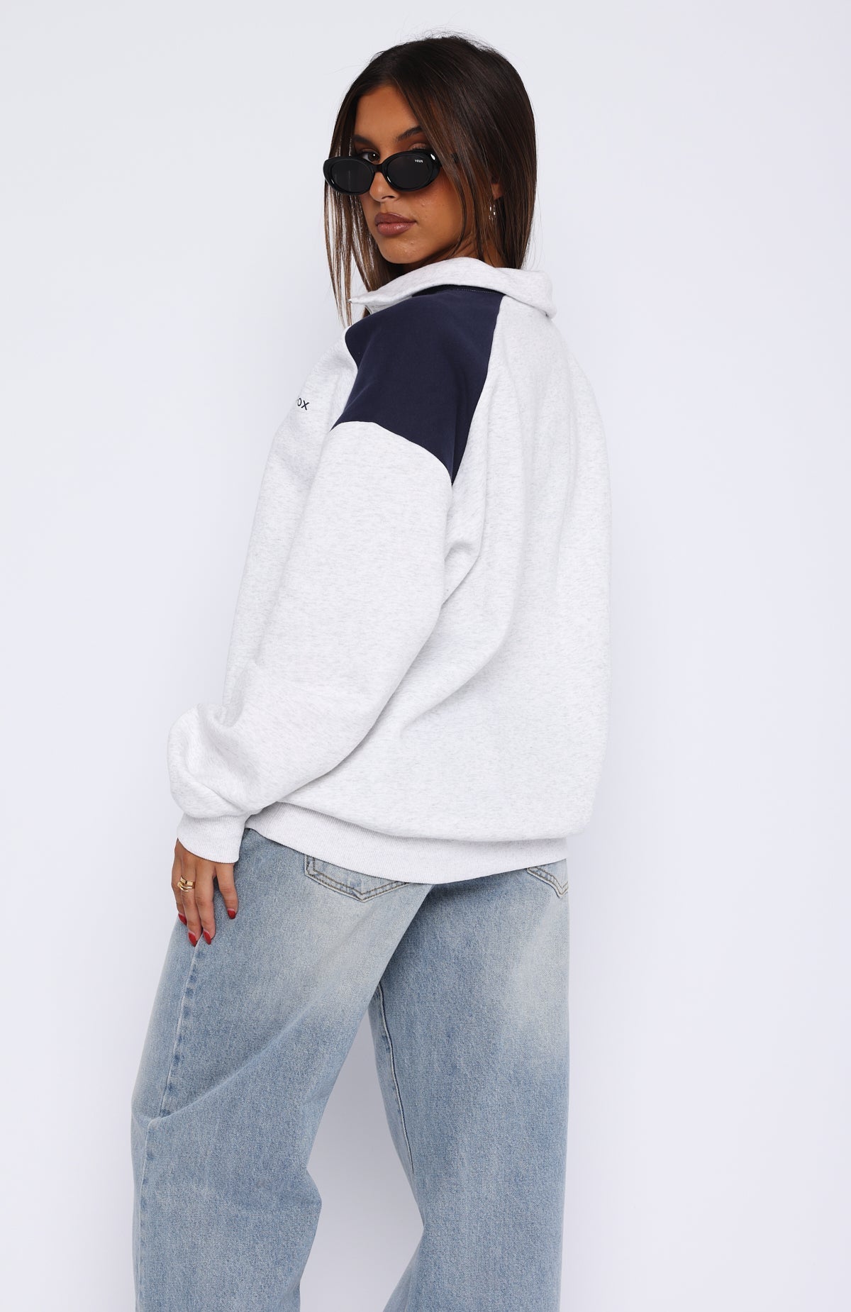 White Fox It's A Bad Idea Zip Front Sweater Grey