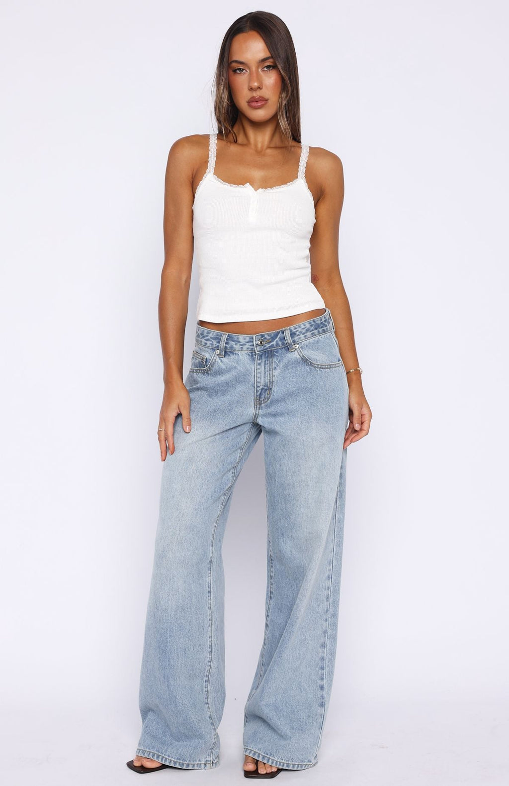 White Fox Holding On To You Lace Trim Top White