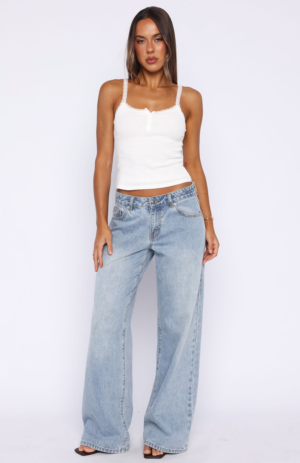 White Fox Holding On To You Lace Trim Top White