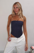 White Fox Let It Go Strapless Bustier Navy Polka Dot