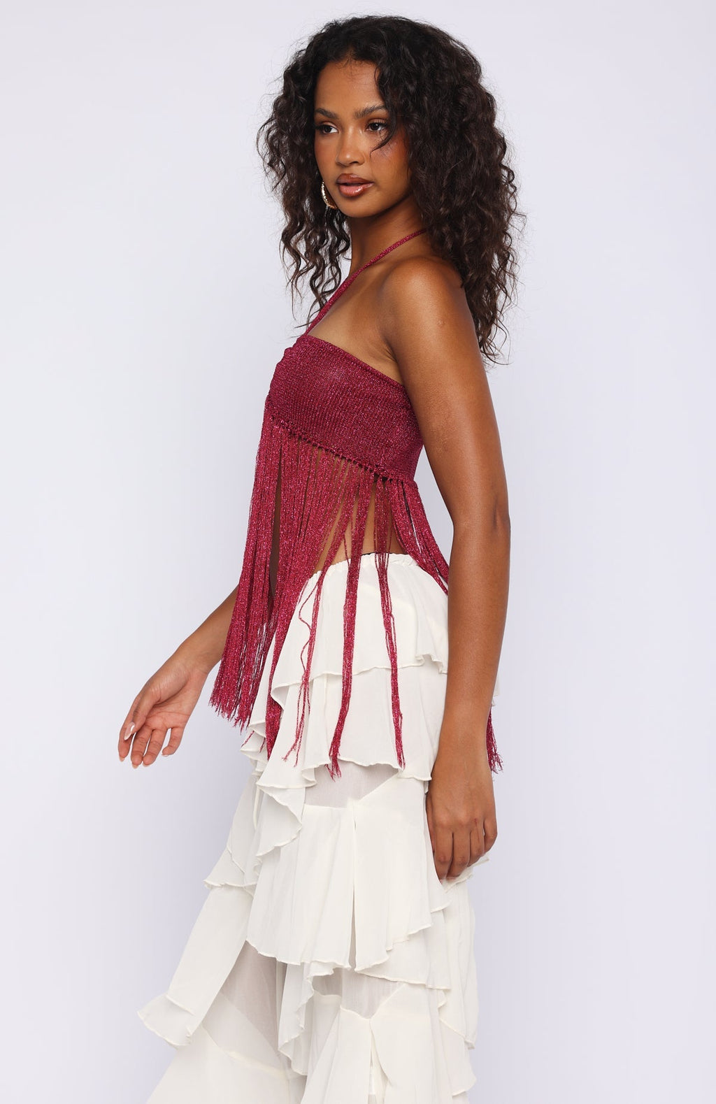 White Fox Boho Breeze Fringe Top Granita