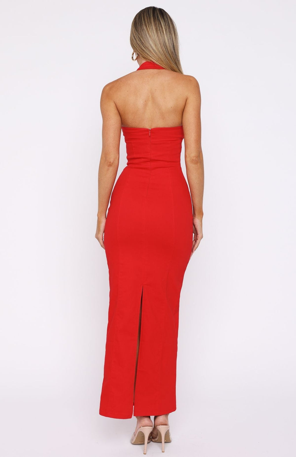 White Fox Champagne High Halter Maxi Dress Red
