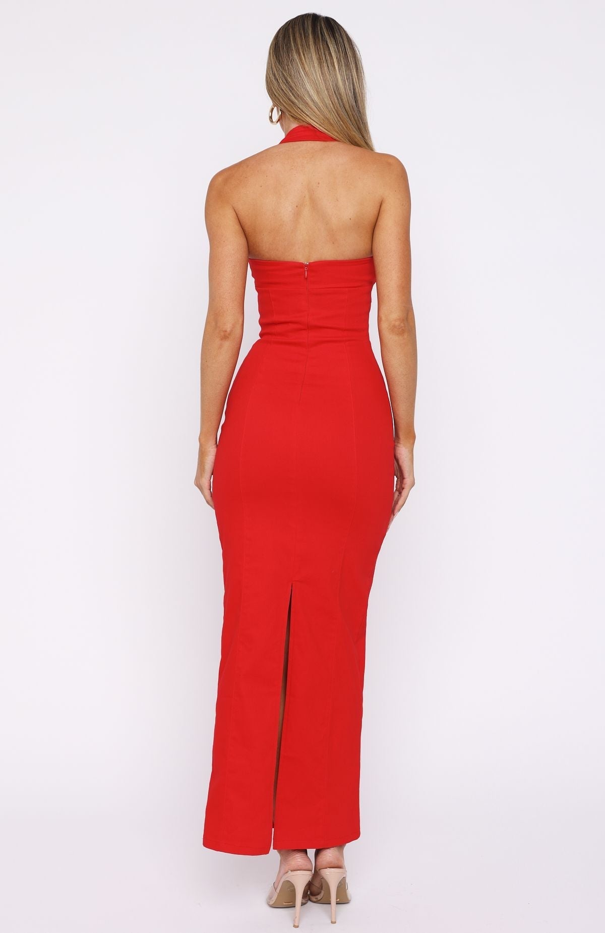 White Fox Champagne High Halter Maxi Dress Red