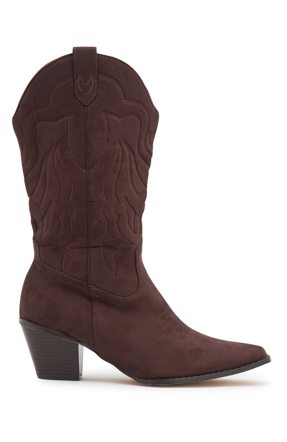White Fox Darcy Cowboy Boots Chocolate Faux Suede