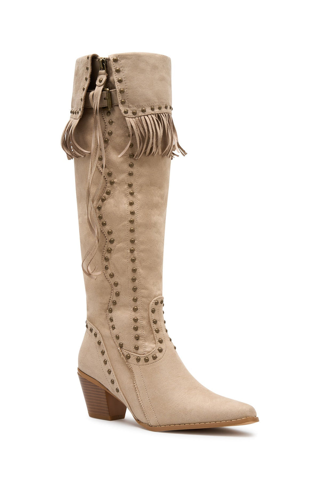 White Fox Lyana Knee High Boots Taupe Faux Suede