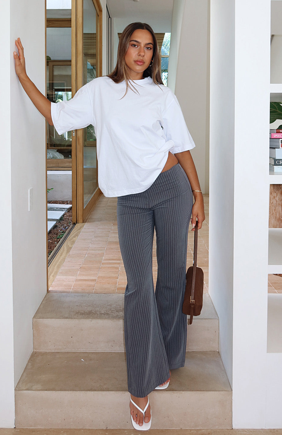 White Fox Getting You Close Pants Dark Grey Pinstripe