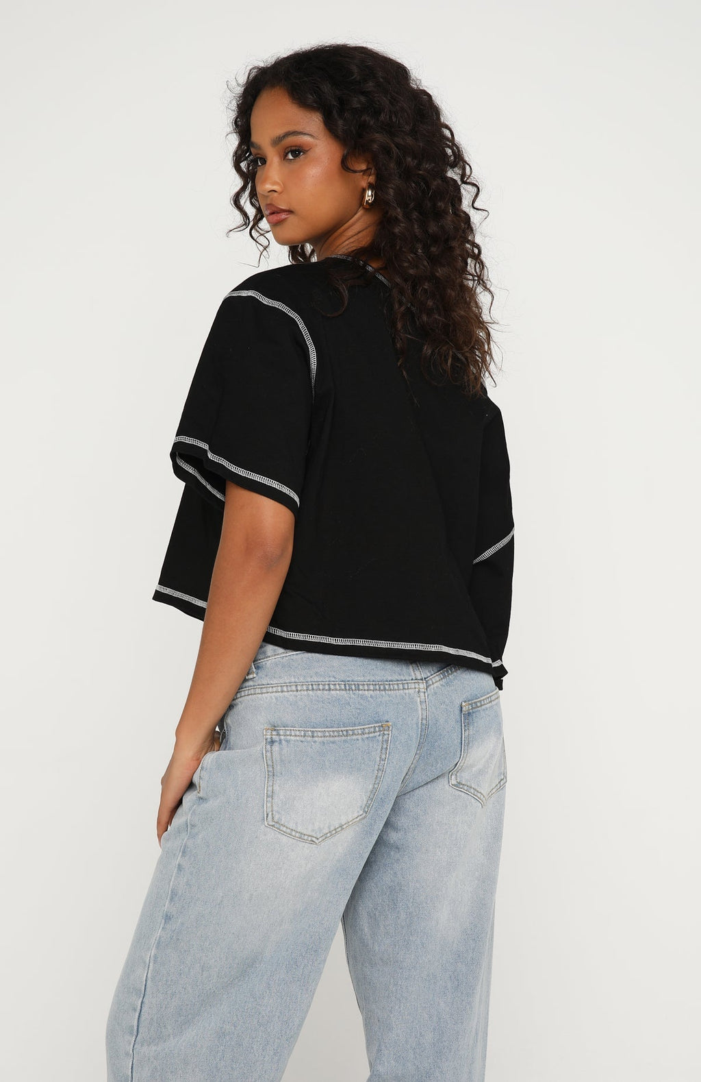 White Fox Need More Time Off Shoulder Oversized Tee Black