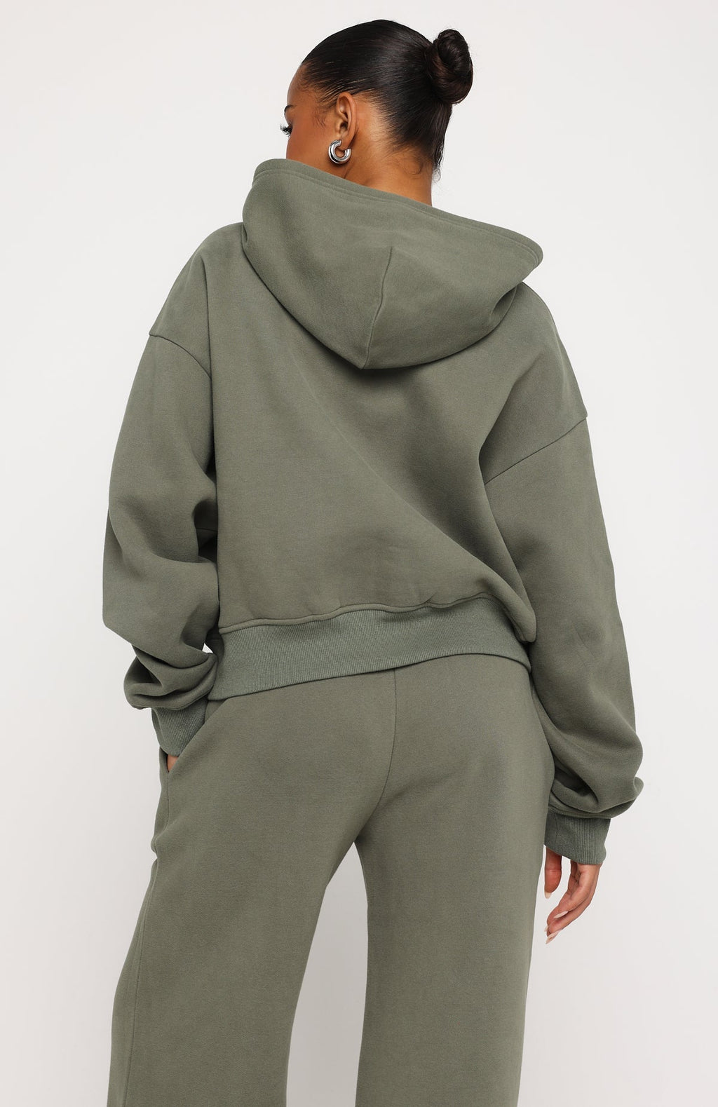 White Fox Test Drive Boxy Zip Front Hoodie Khaki