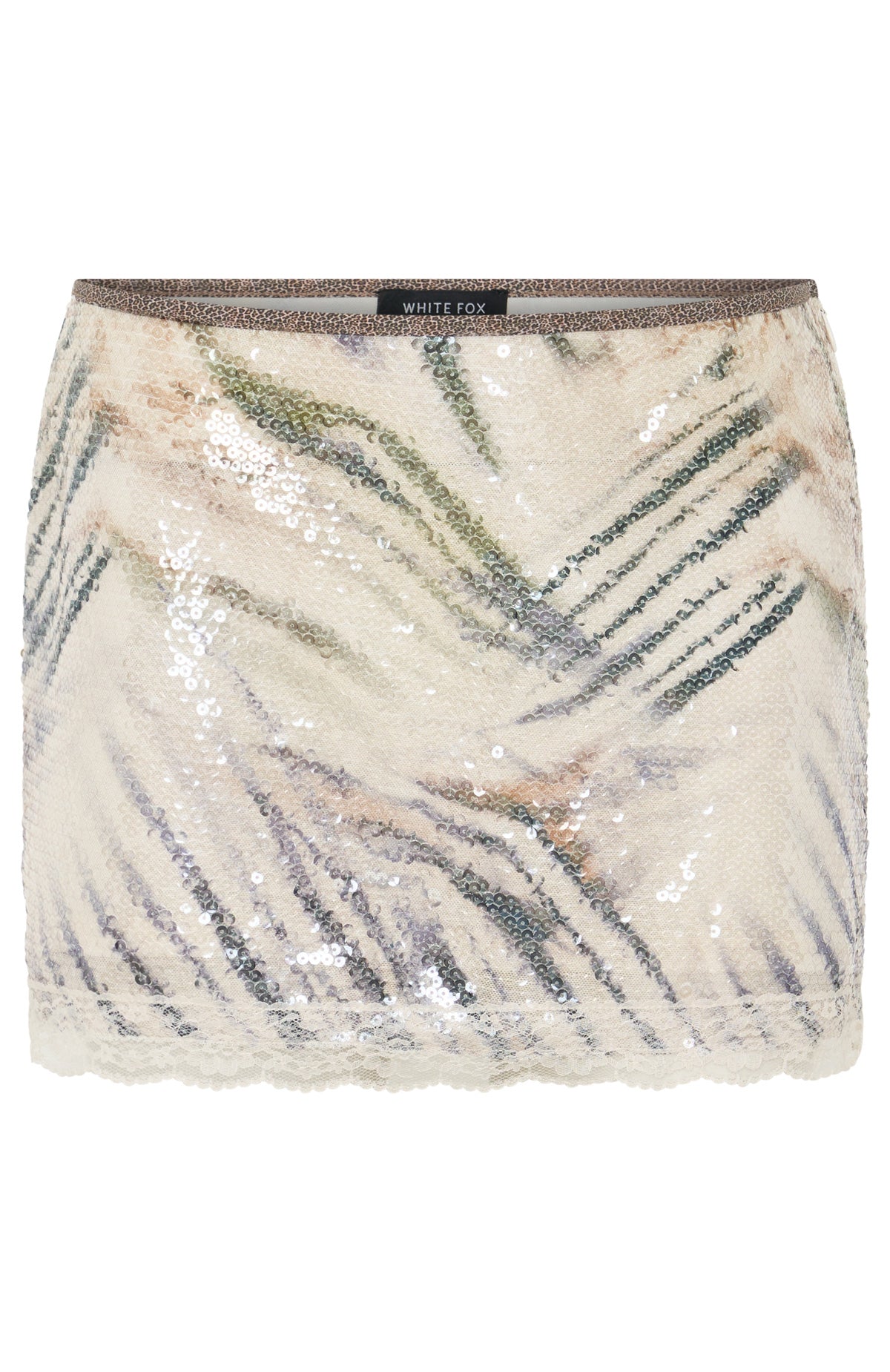 White Fox Salty Shores Sequin Mini Skirt Stonewash