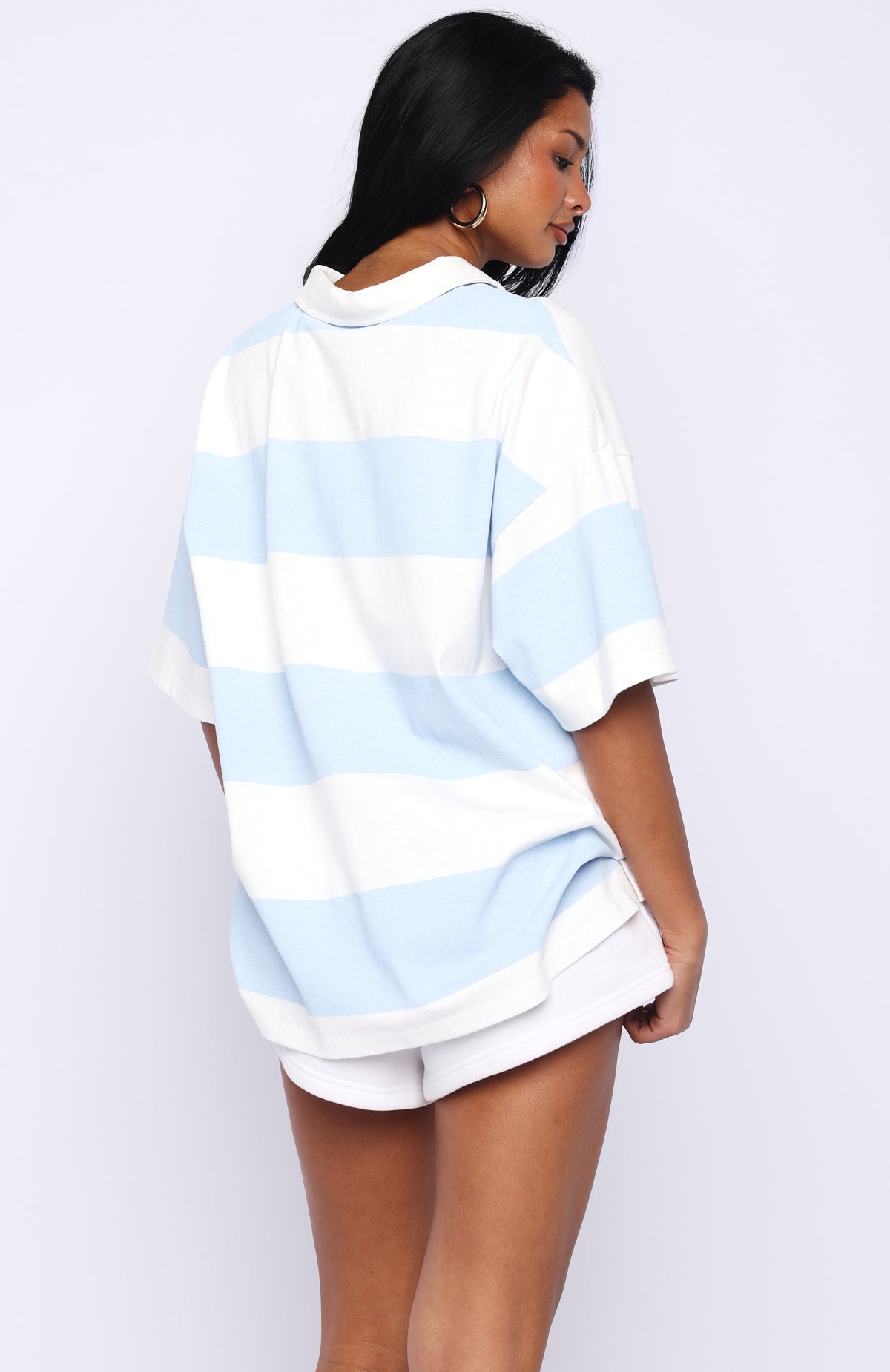 White Fox Catch A Wink Oversized Short Sleeve Rugby Shirt Blue / White Stripe