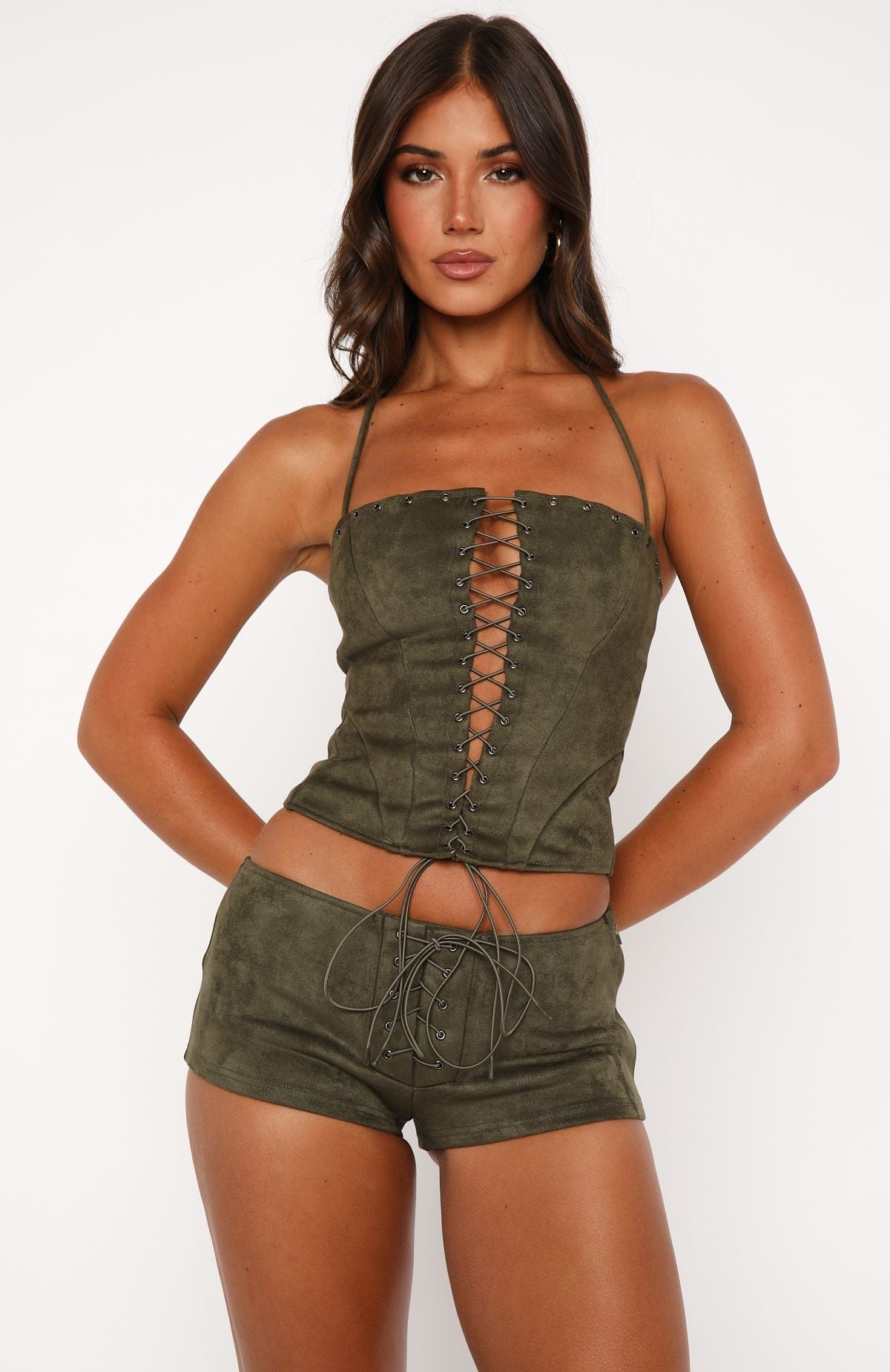 White Fox Don't Speak Faux Suede Bustier Cactus