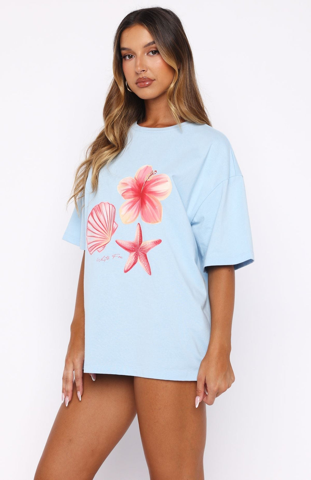 White Fox Treasured Memories Oversized Tee Baby Blue