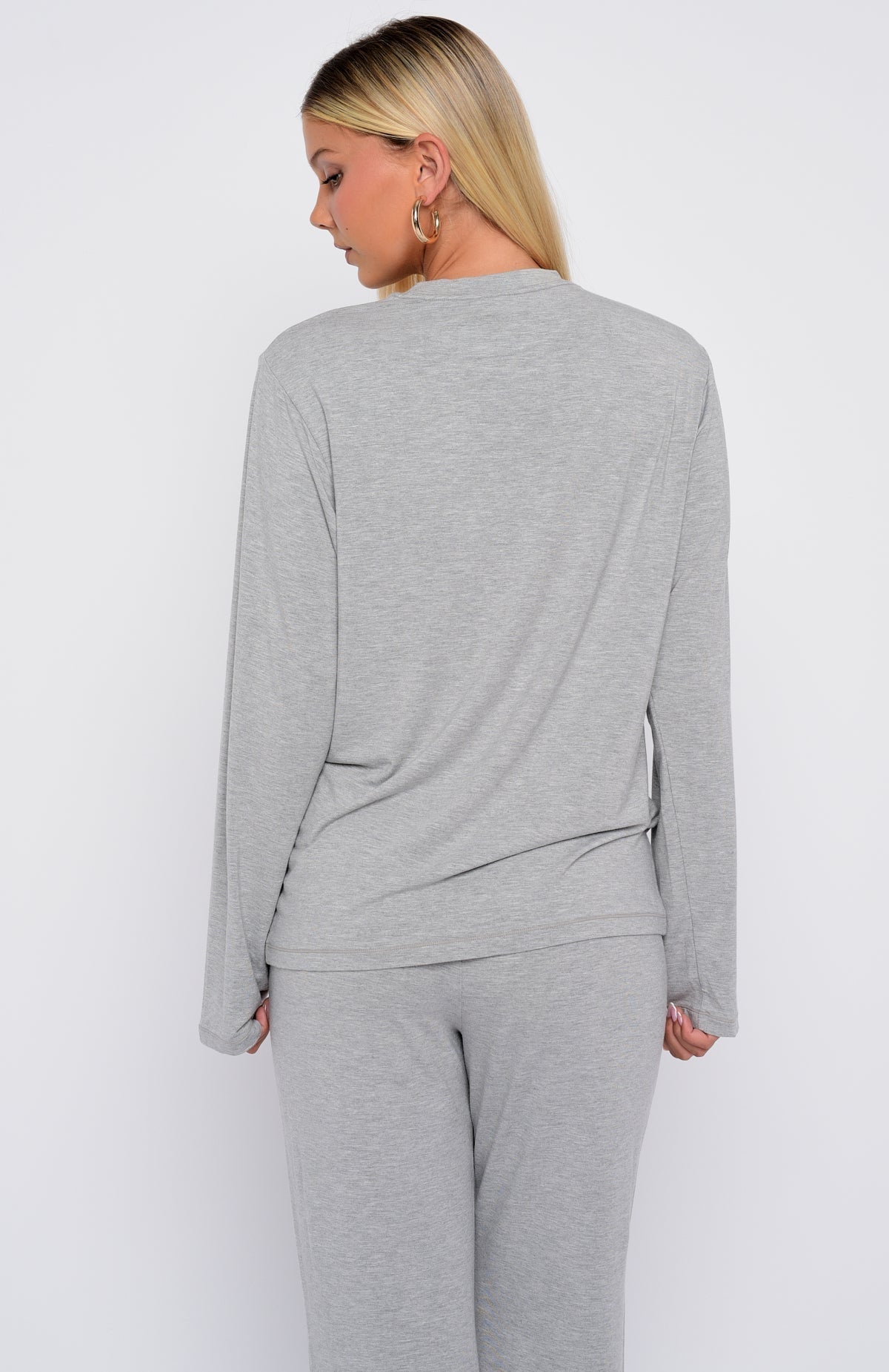 White Fox Slow Life Long Sleeve Pyjama Top Grey Marle