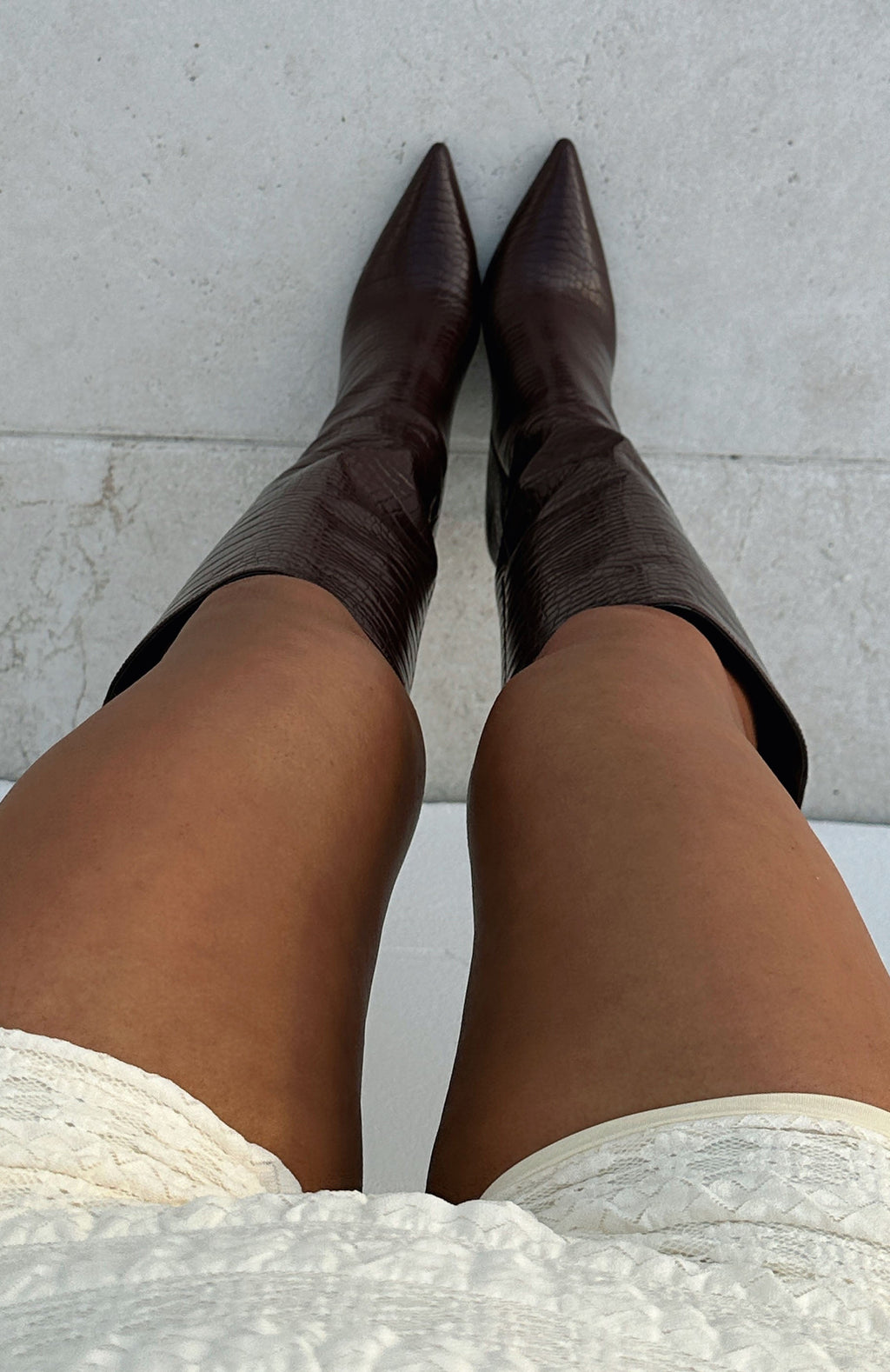 White Fox Run Away With Me Knee High Boots Choc Croc