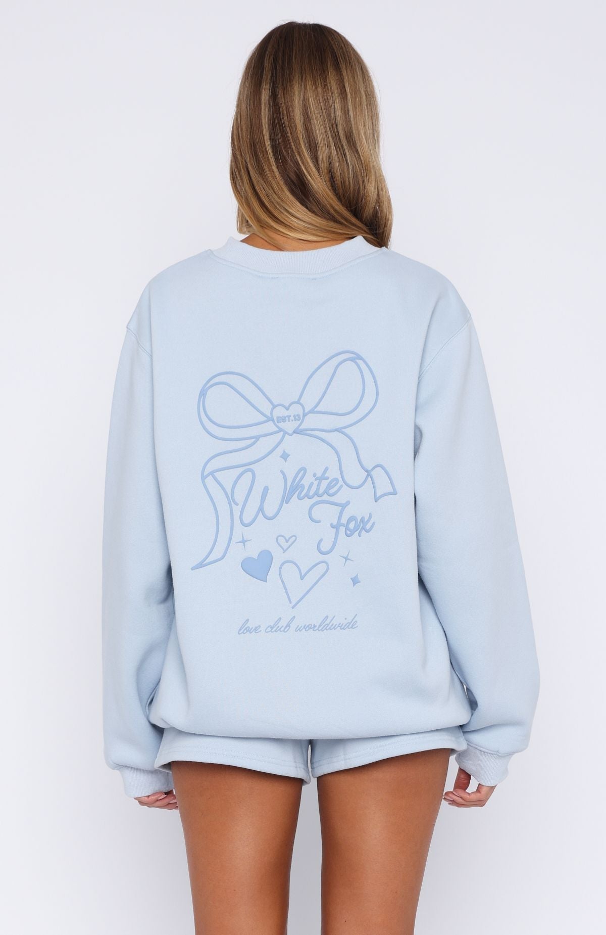 White Fox Love You Forever Oversized Sweater Baby Blue