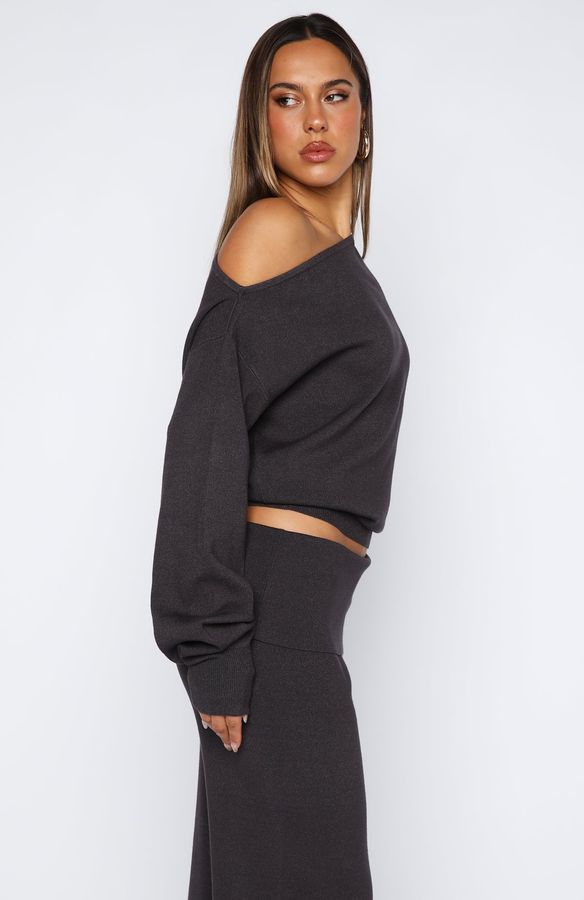White Fox Can't Find The Words Knit Sweater Charcoal