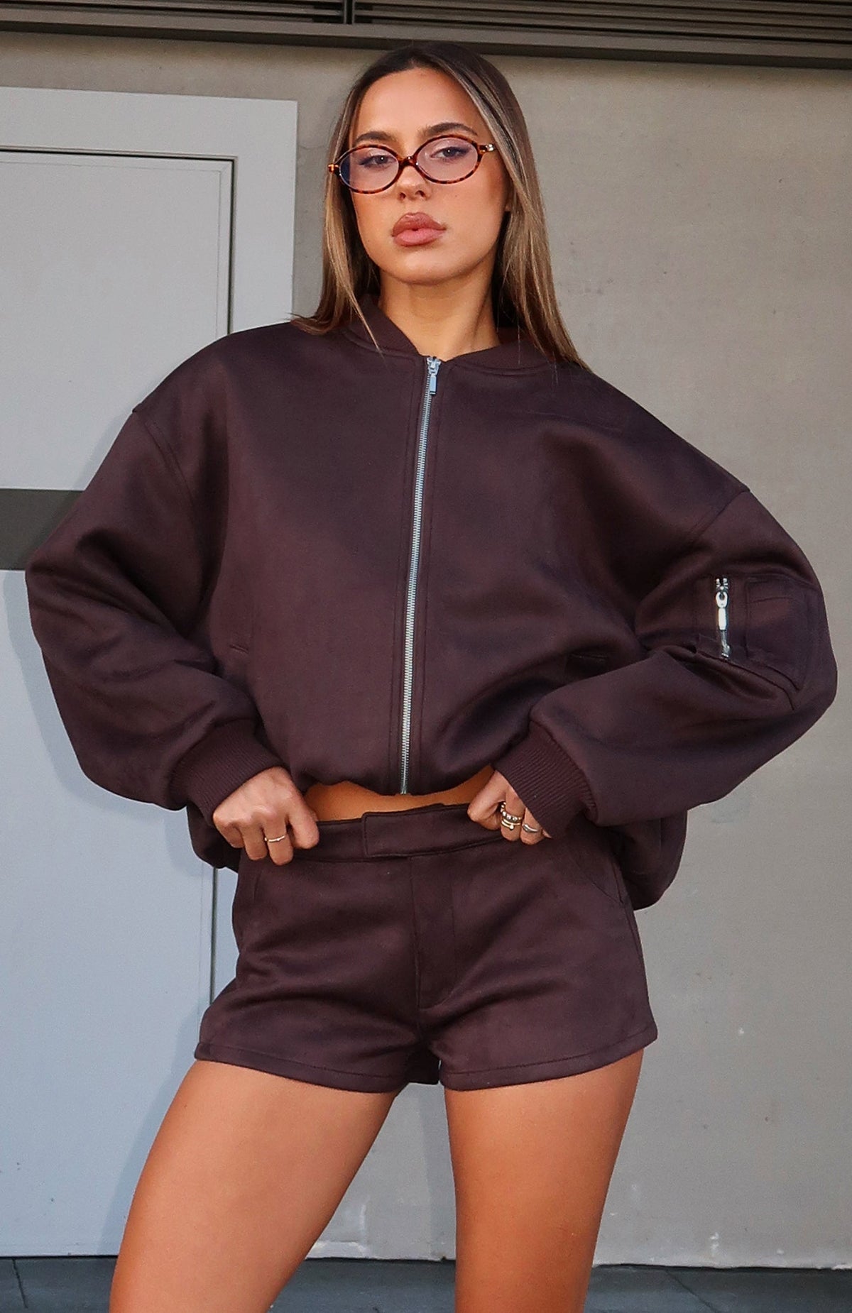White Fox Confidence Level Suede Jacket Chocolate
