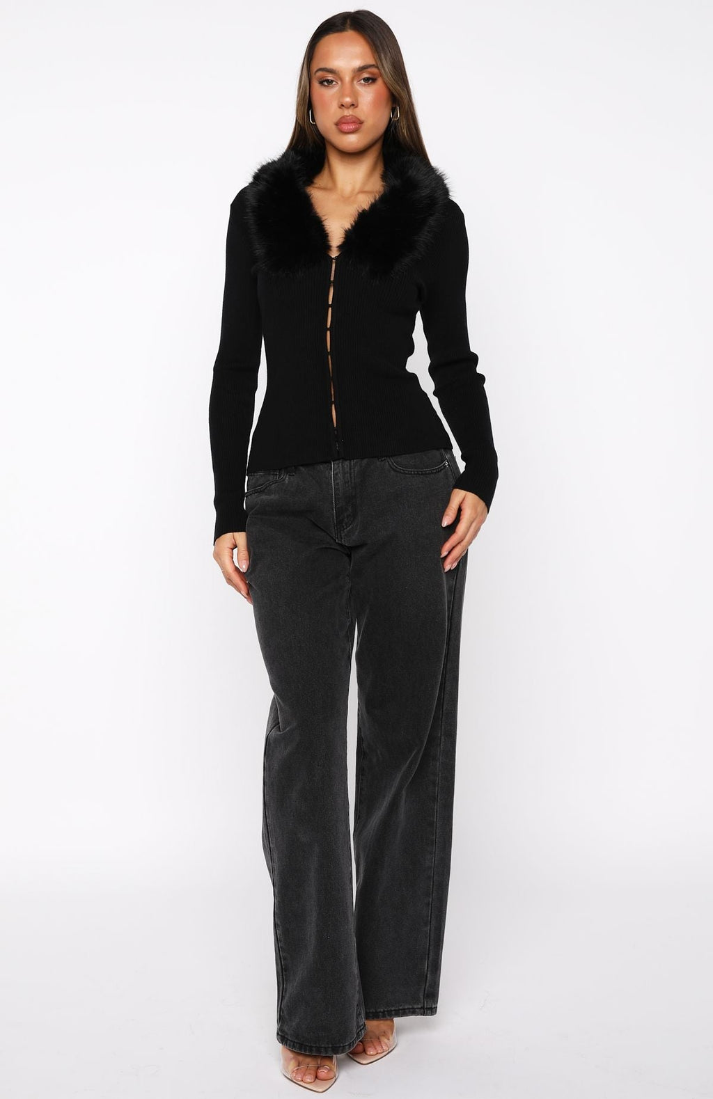 White Fox All Bundled Up Knit Cardigan Black