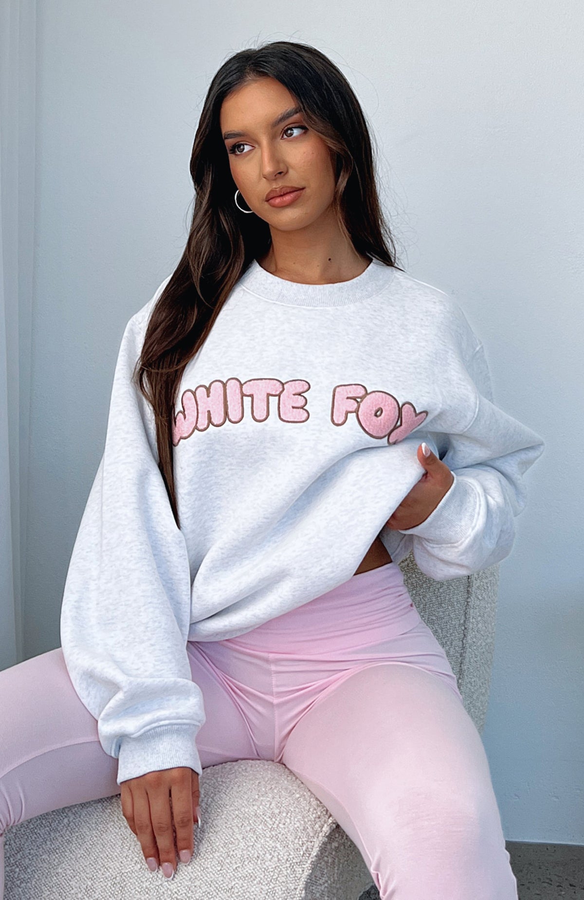 White Fox Sweet Treat Oversized Sweater Grey Marle