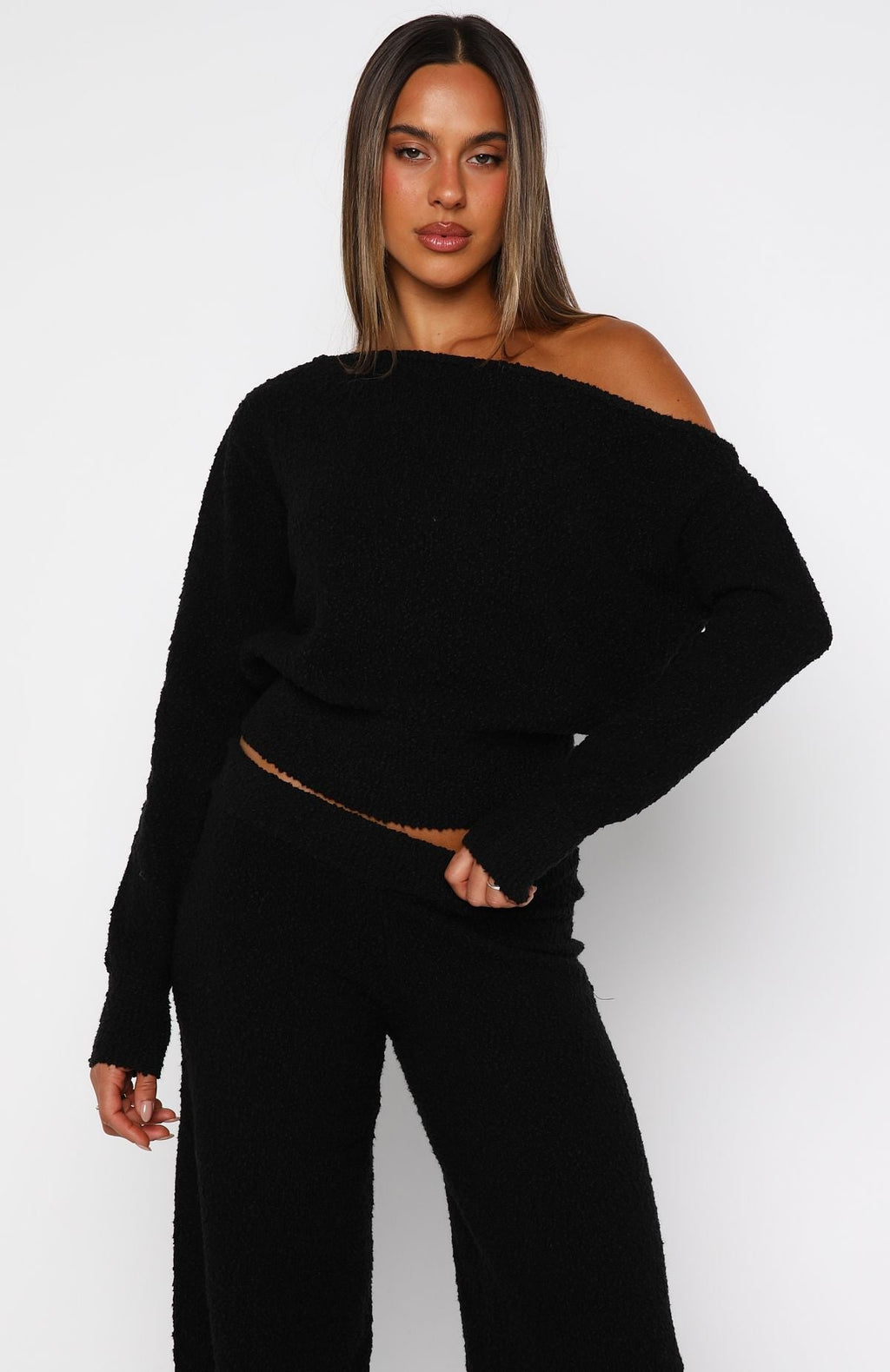 White Fox Please Be Mine Knit Sweater Black