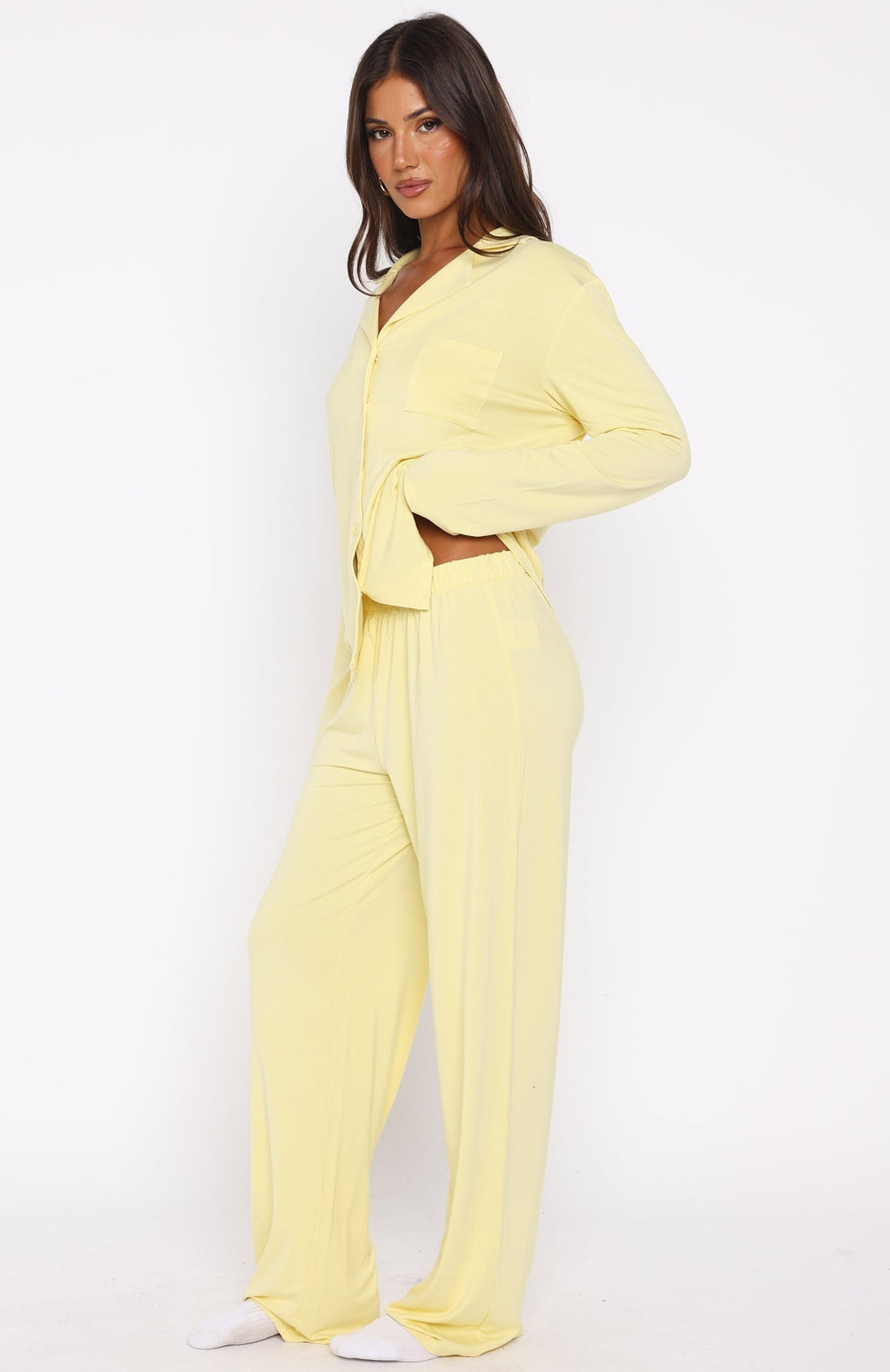 White Fox Pillow Talk Long Sleeve Pyjama Set Lemon