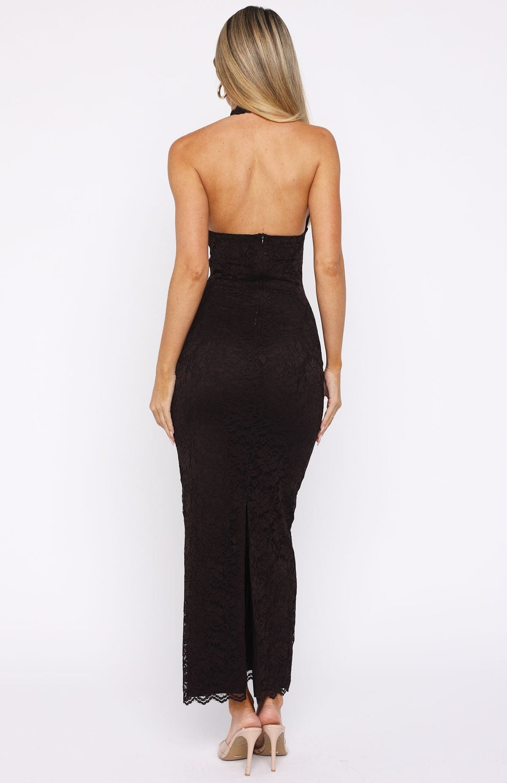 White Fox Destiny Lace Maxi Dress Chocolate