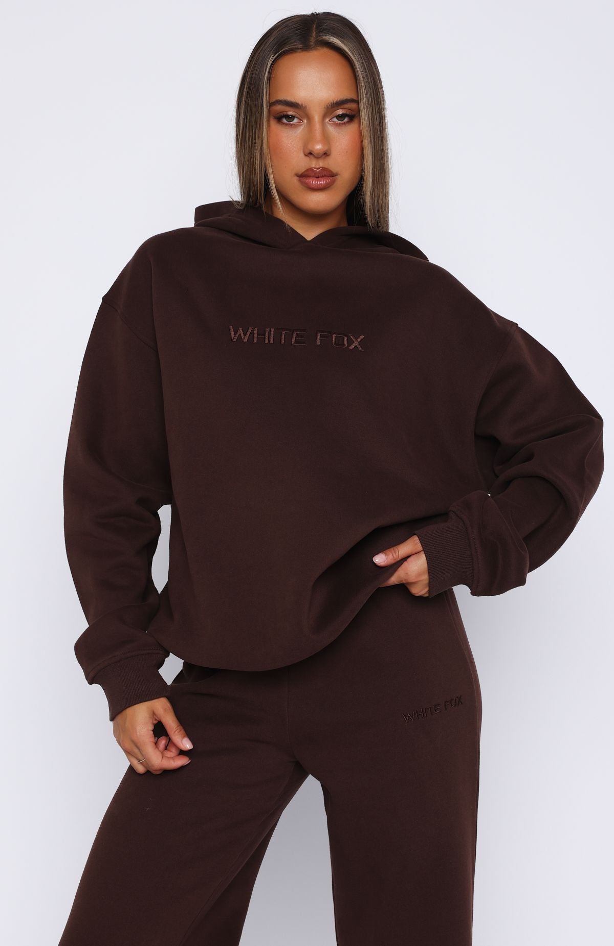 White Fox Stay Lifted Oversized Hoodie Bitter Chocolate