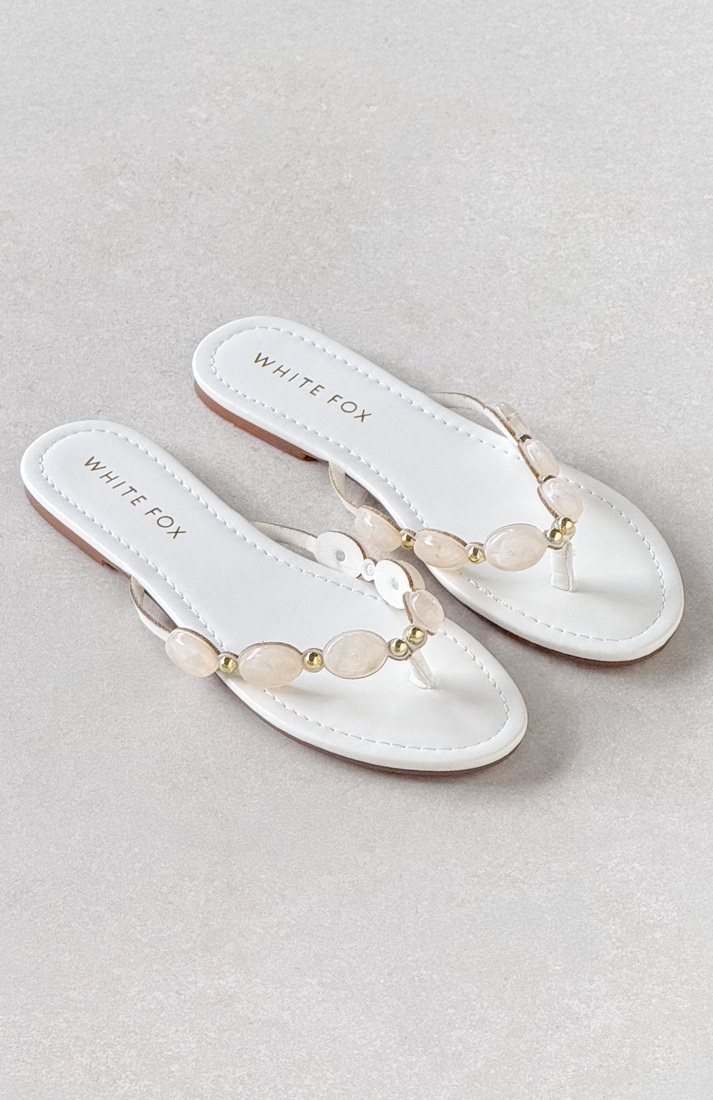 White Fox Kira Beaded Thong Sandals White