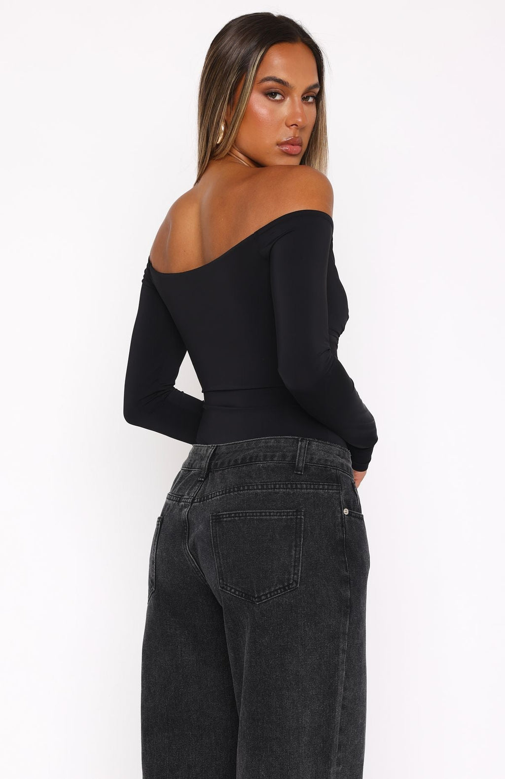 White Fox Your Muse Long Sleeve Bodysuit Black