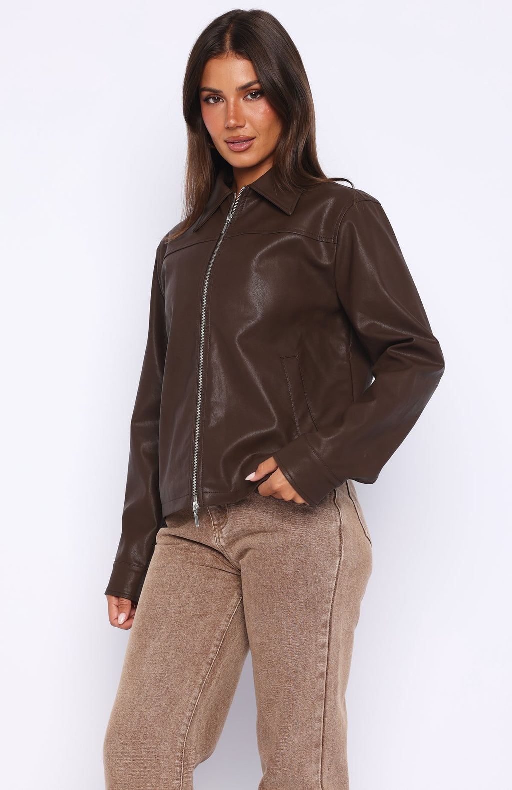 White Fox Never Possible Pu Jacket Chocolate