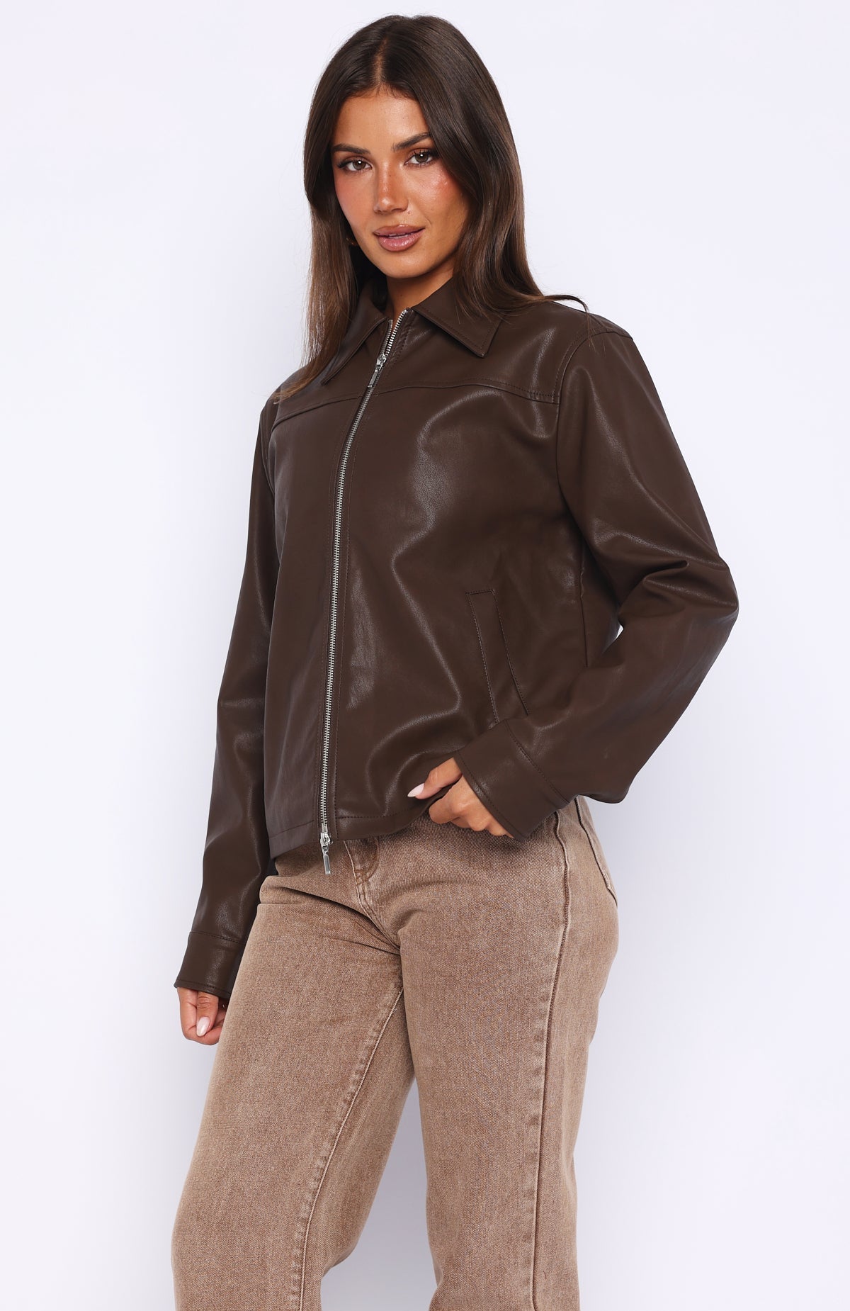 White Fox Never Possible Pu Jacket Chocolate