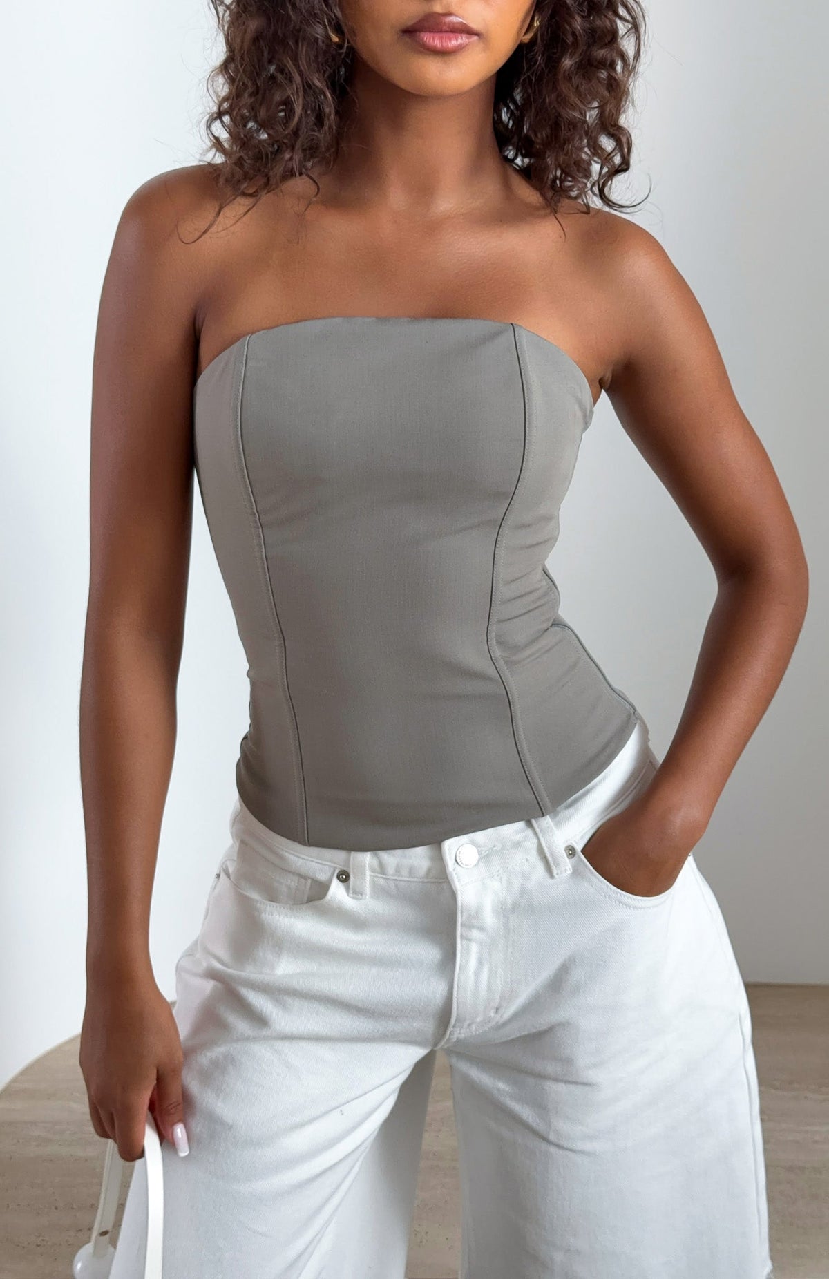 White Fox Bye Girl Strapless Bustier Taupe