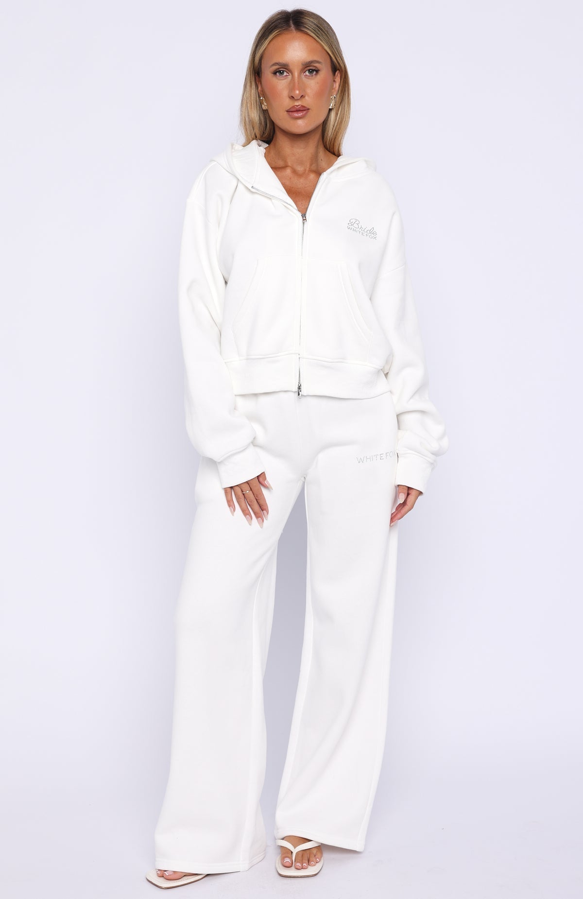 White Fox The Bride Wide Leg Sweatpants White