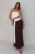 White Fox Talk About Forever Strapless Maxi Dress Oat/Chocolate