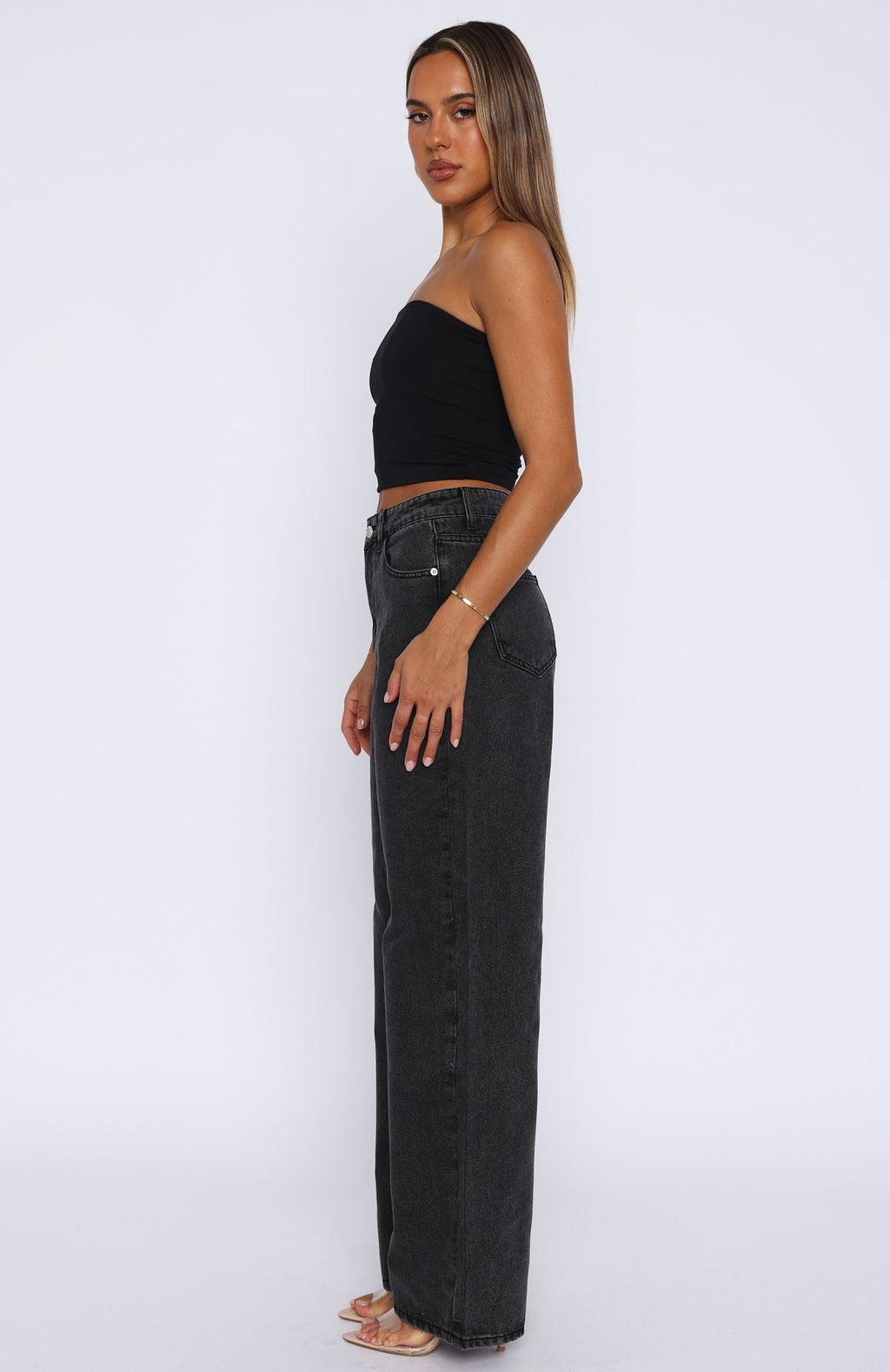 White Fox Bring The Style High Rise Wide Leg Jeans Black Acid