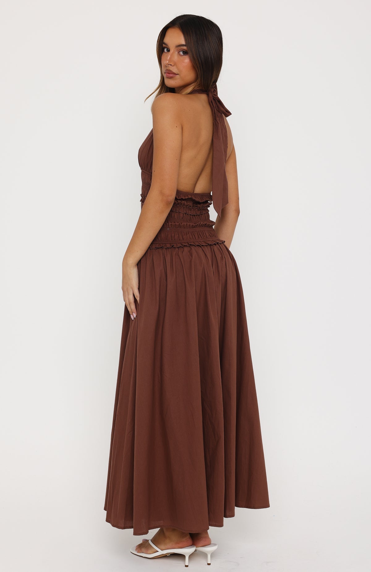 White Fox Lucky Enough Halter Maxi Dress Dark Chocolate