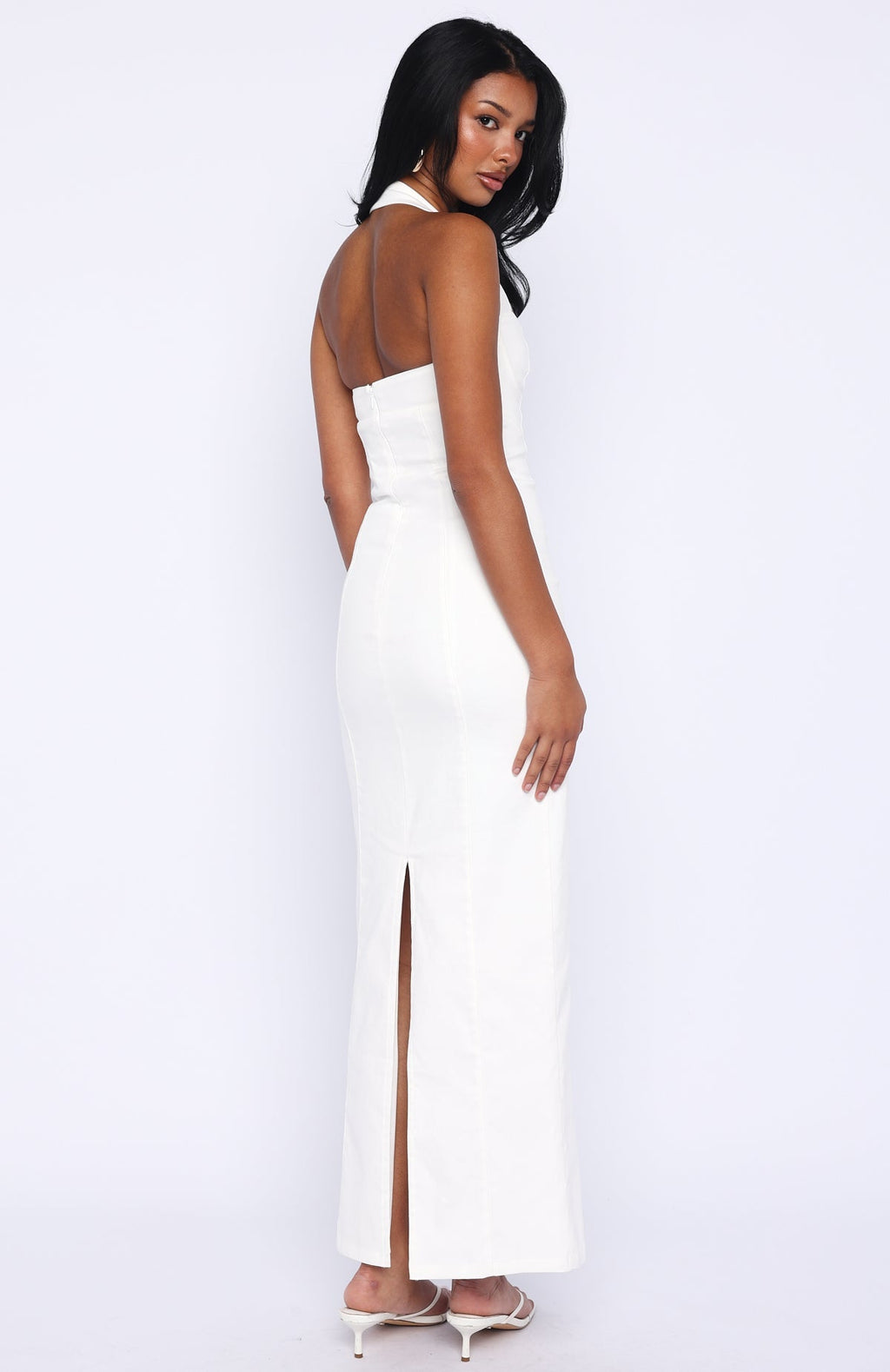 White Fox Champagne High Halter Maxi Dress White