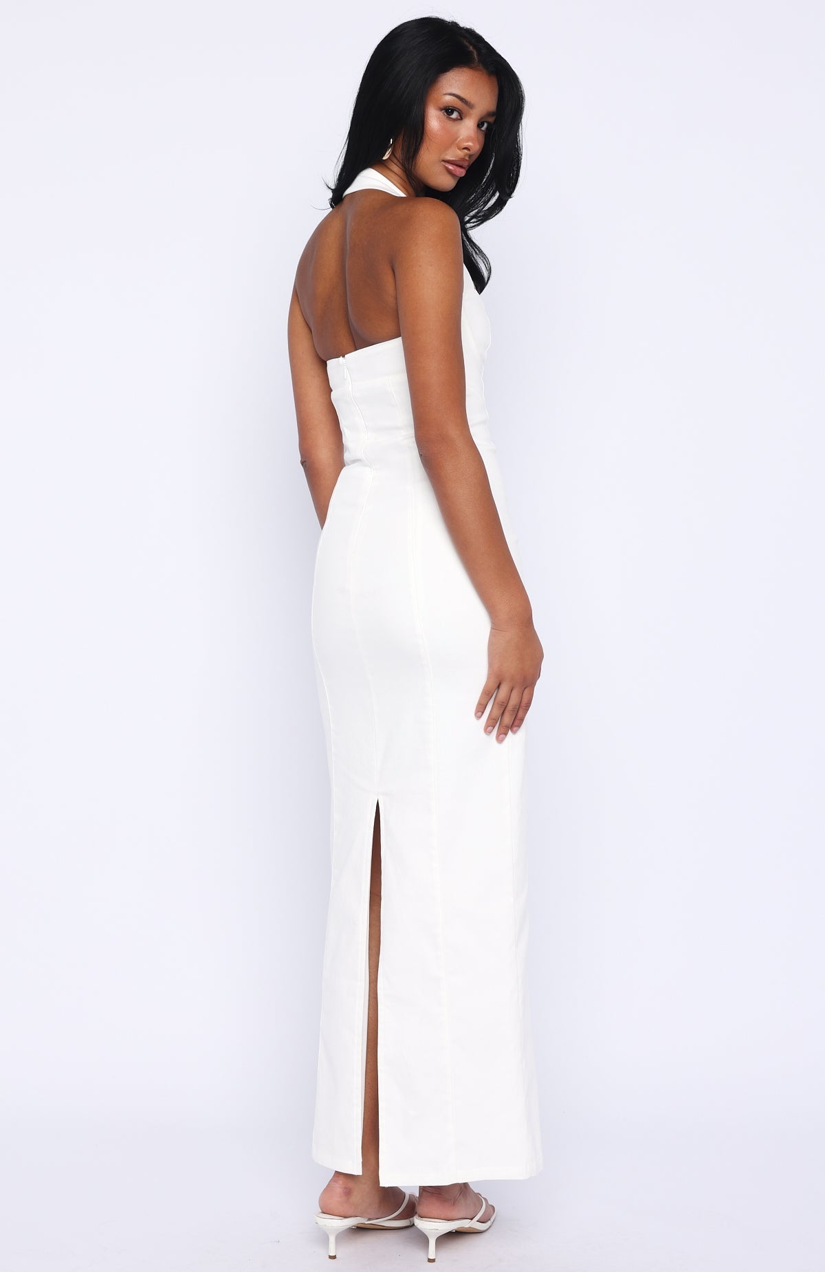 White Fox Champagne High Halter Maxi Dress White