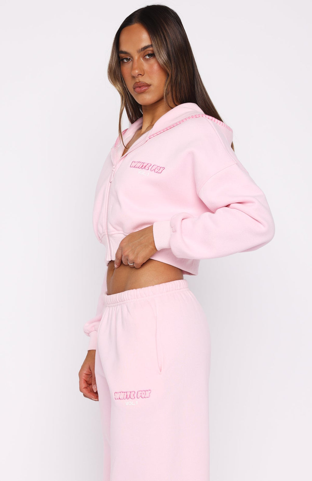 White Fox Vol. 1 Cropped Zip Front Hoodie Posy