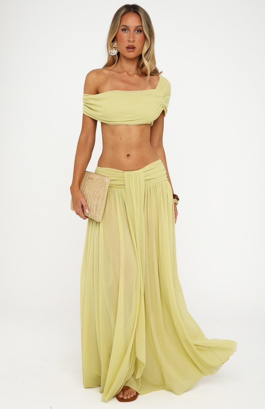 White Fox Amore Ease Maxi Skirt Pistachio Mist