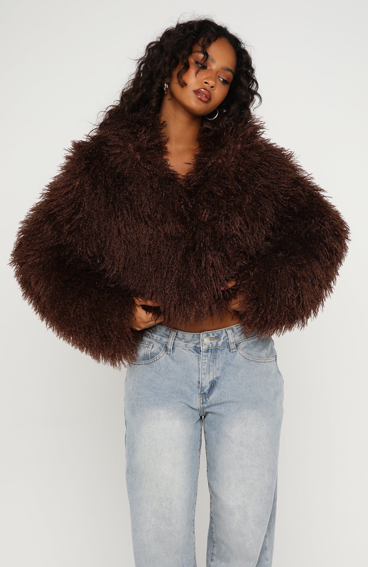 White Fox Weekend Away Faux Fur Jacket Chocolate